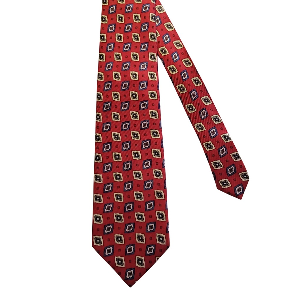 Jos. A. Bank Necktie Mens OS Red Geometric Medallion 100% Silk Classic Tie